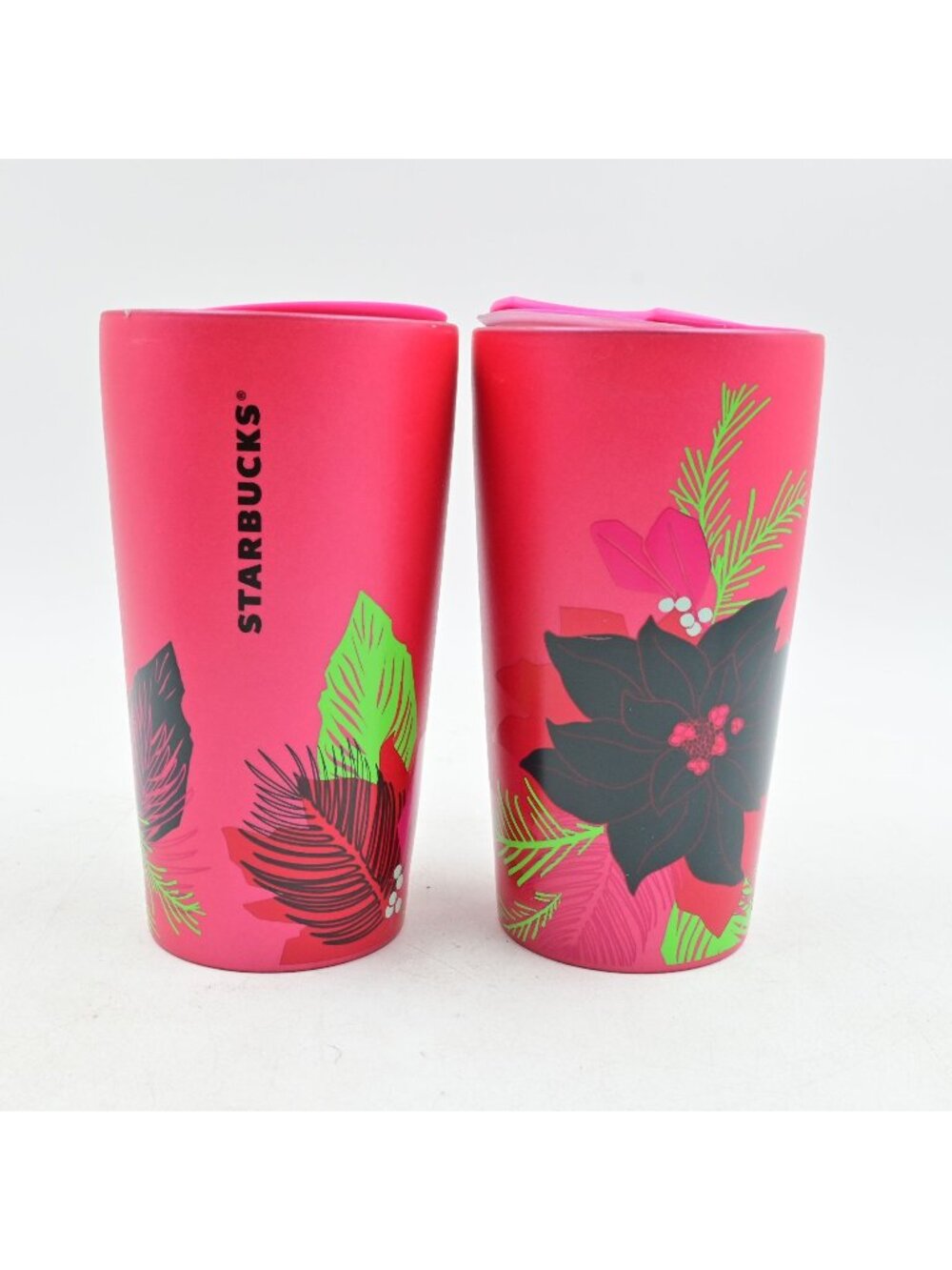 Starbucks 2021 Christmas Poinsettia Pearl Ceramic Red Double Wall Tumbler Set